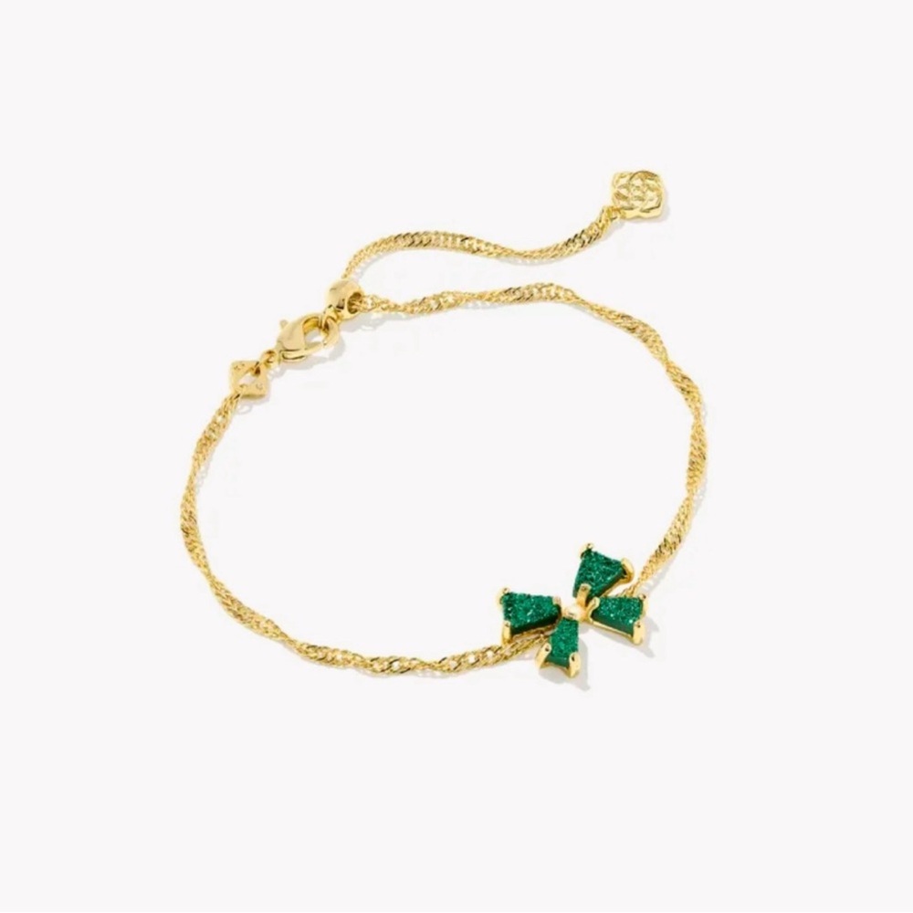 Kendra Scott Blair gold bow small delicate chain bracelet in emerald drusy